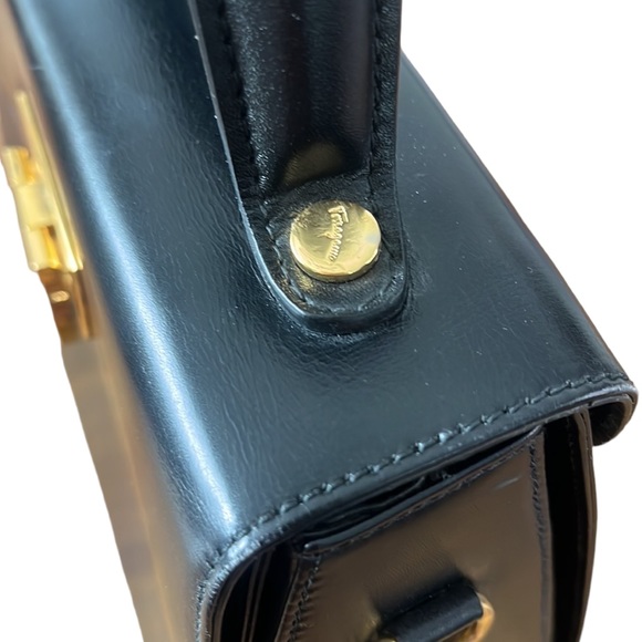 Salvatore Ferragamo Gancini Kelly Top Handle Leather Bag Black - Picture 10 of 16